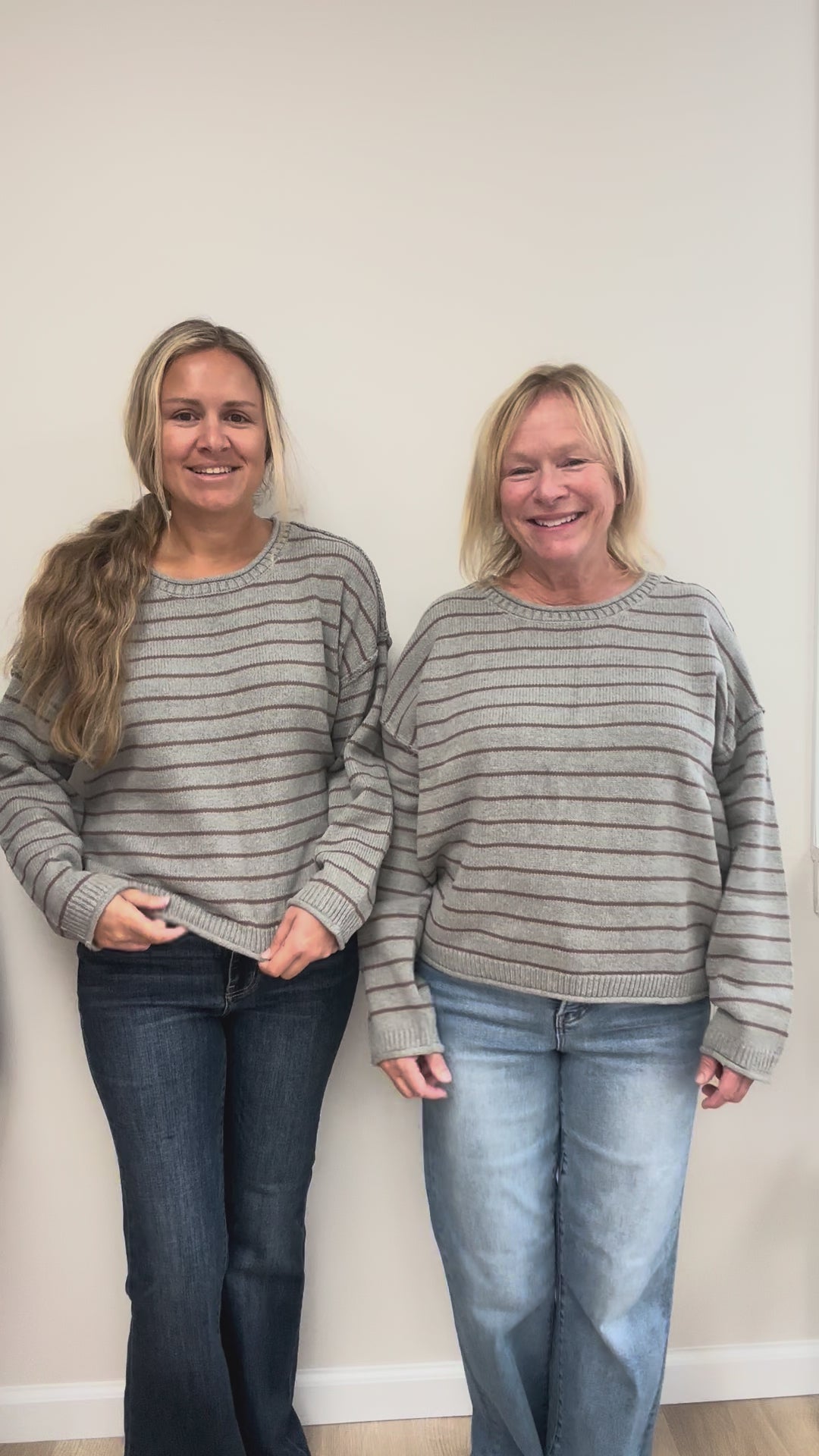Striped Crewneck Sweater in Grey