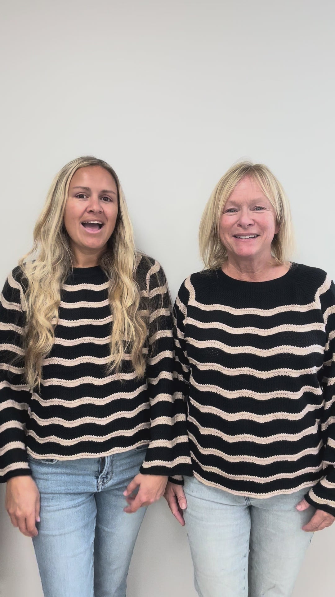Striped Pointelle Bell Sleeve Sweater Top