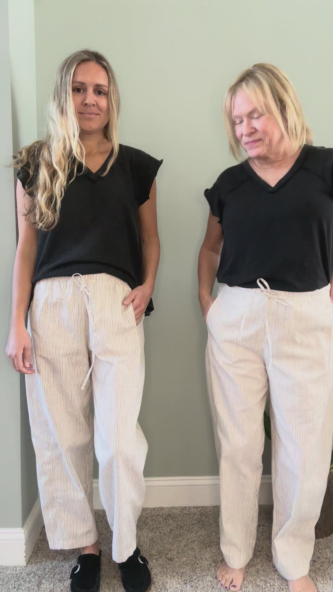 Natural Mocha Striped Pants with Drawstring