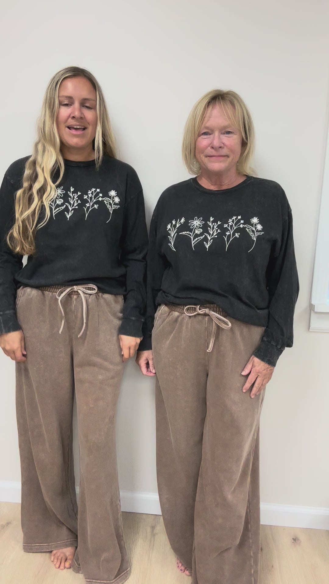 Mineral Wash Wide Leg Brown Lounge Pants