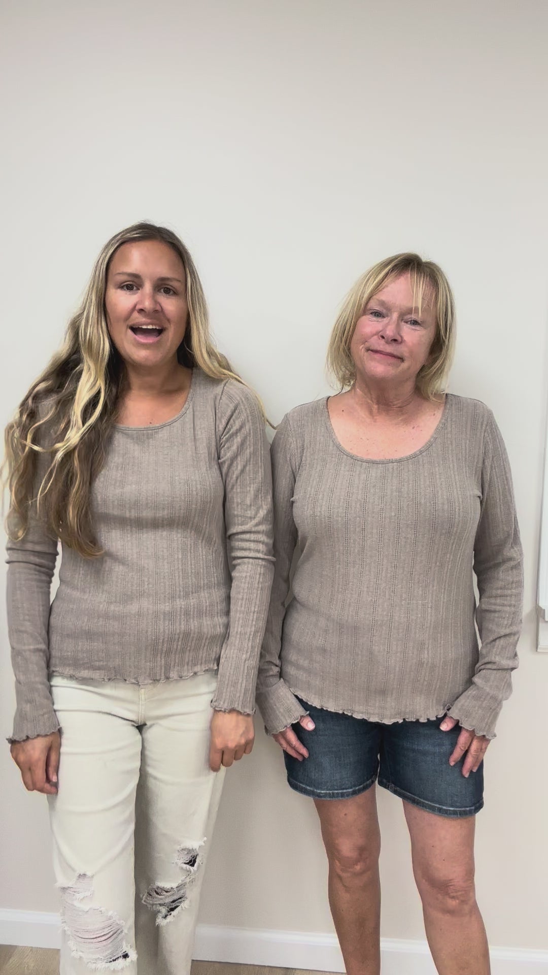 Textured Ribbed Knit Long Sleeve Mocha Top