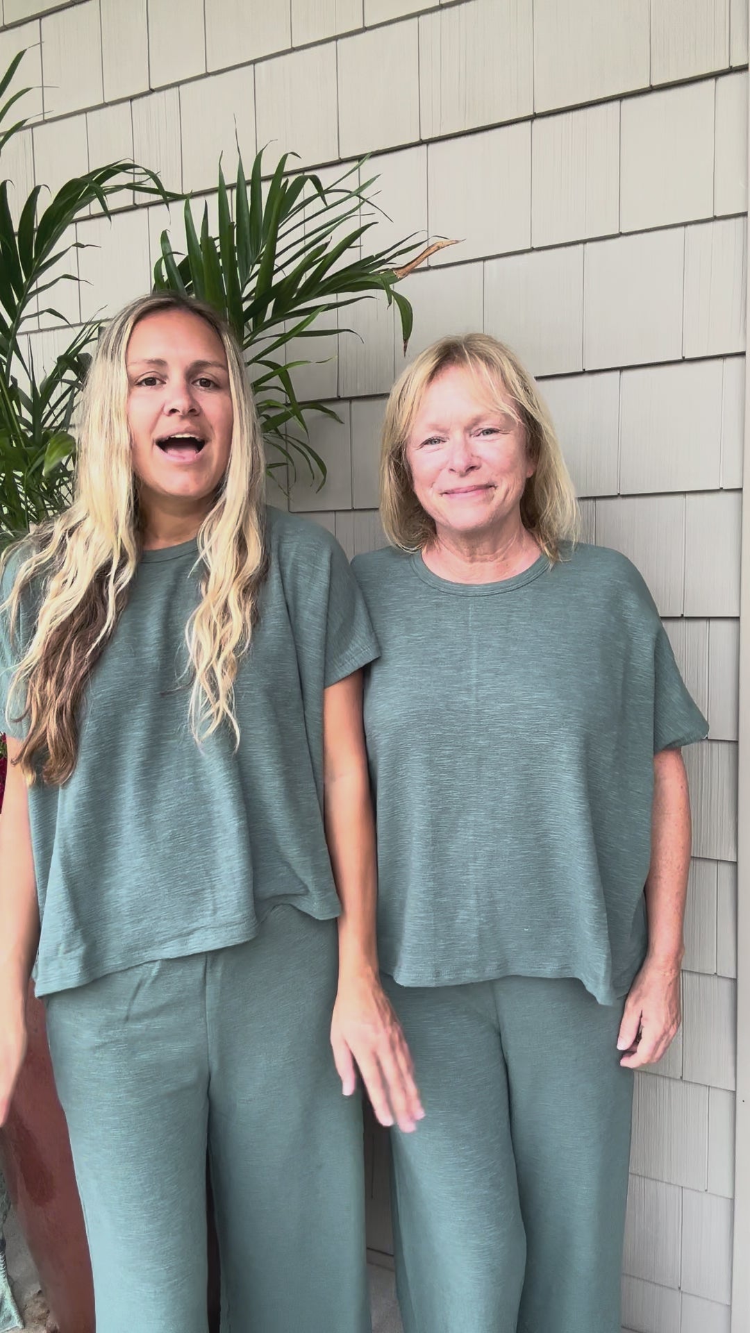Cotton Slub Top & Pants Set in Ash Jade