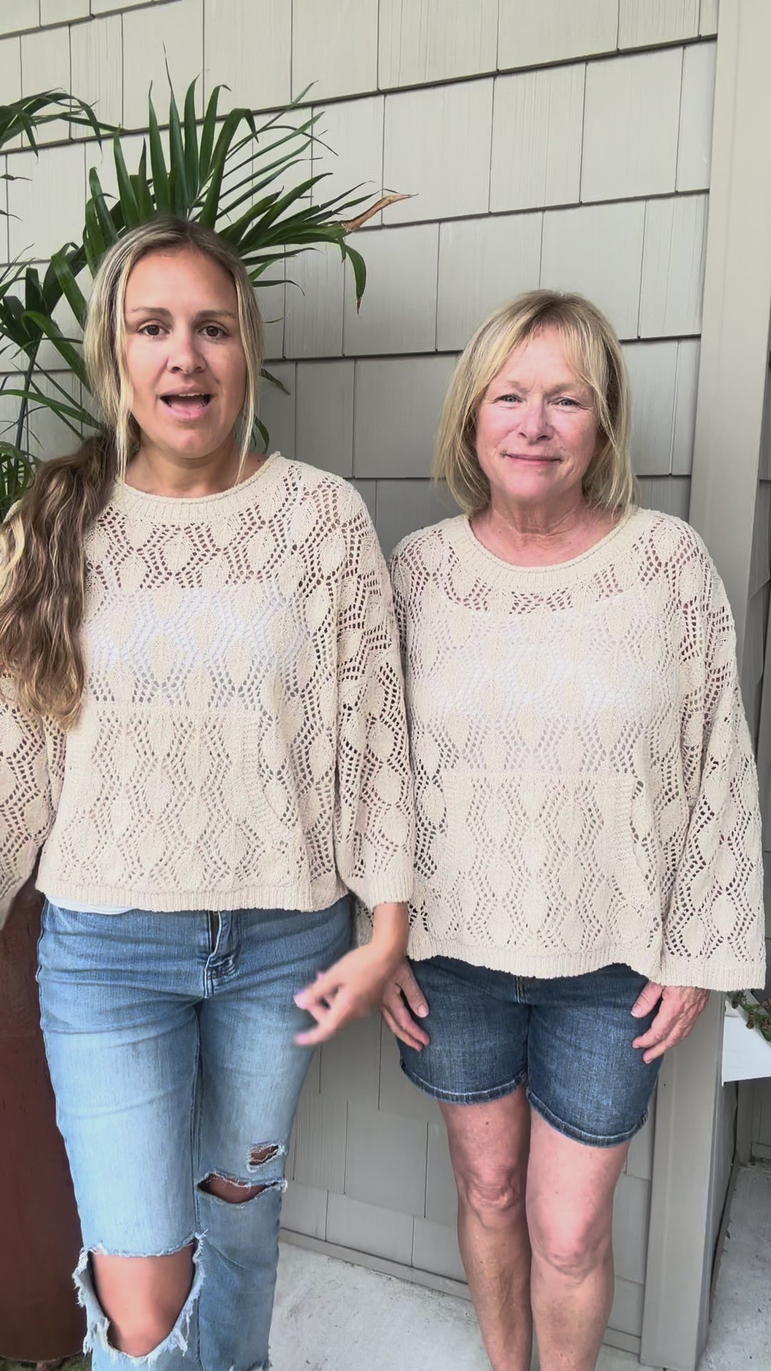 Shell Textured Crochet Natural Sweater