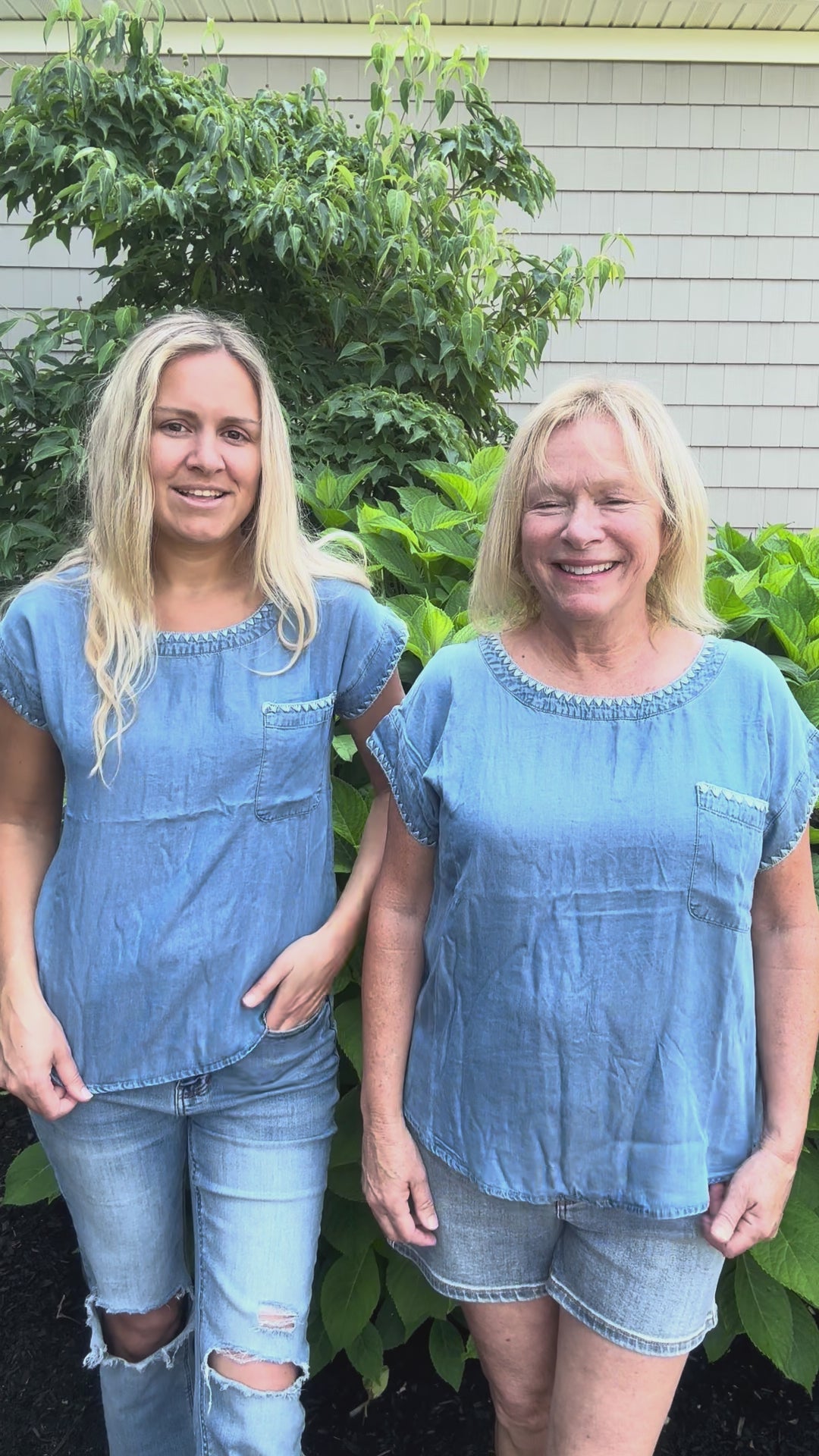 Stitch Detail Chambray Pocket Top