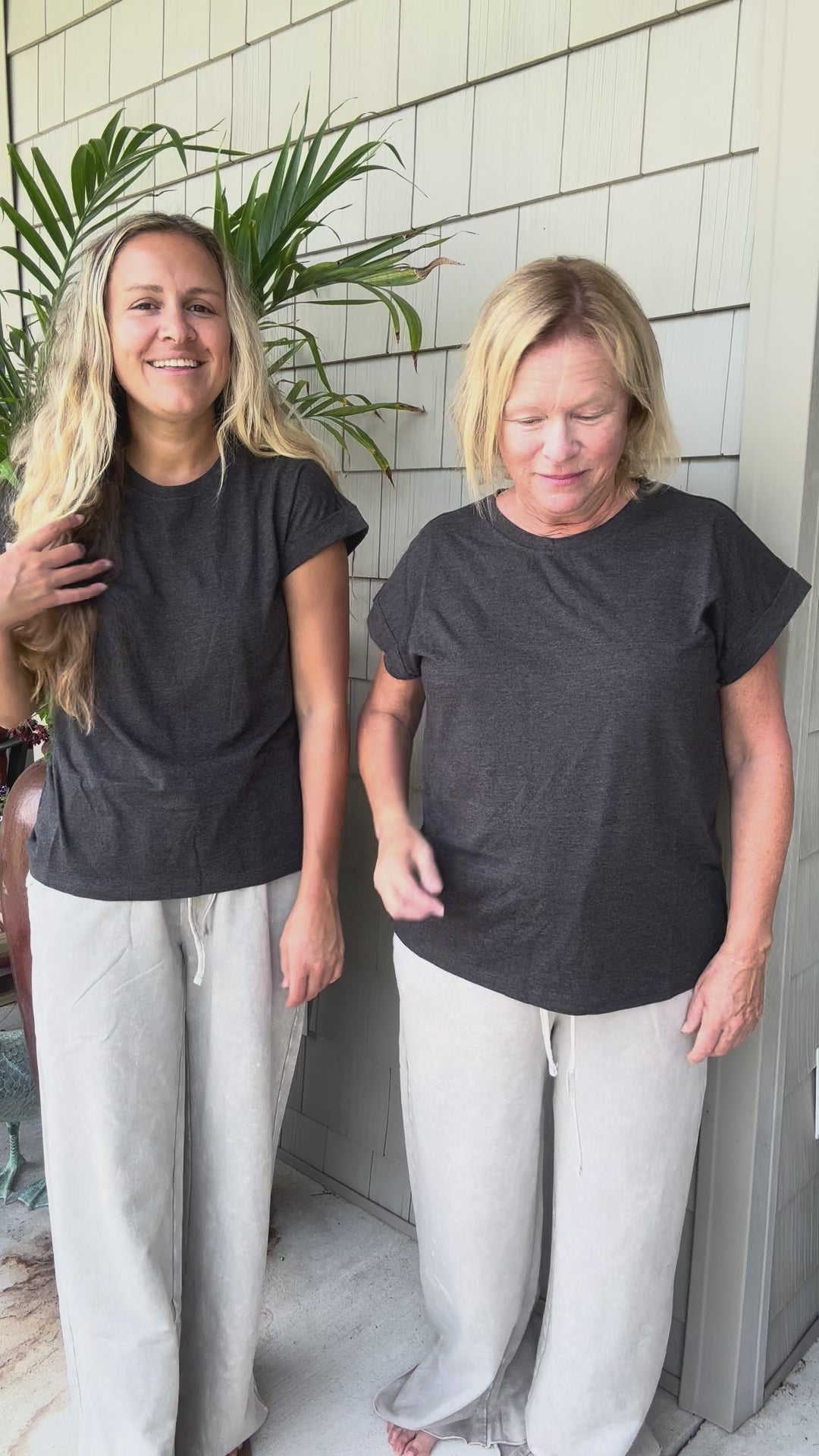 Cotton Folded Sleeve Tee in Charcoal