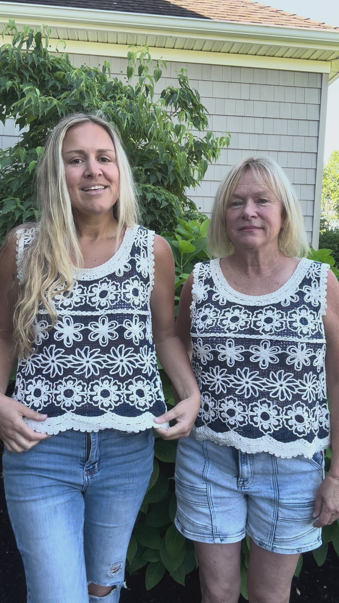 Boho Crochet Floral Top in Natural Denim