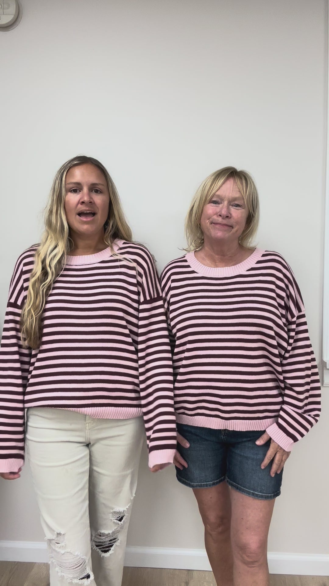 Striped Back Button Detail Sweater in Pink