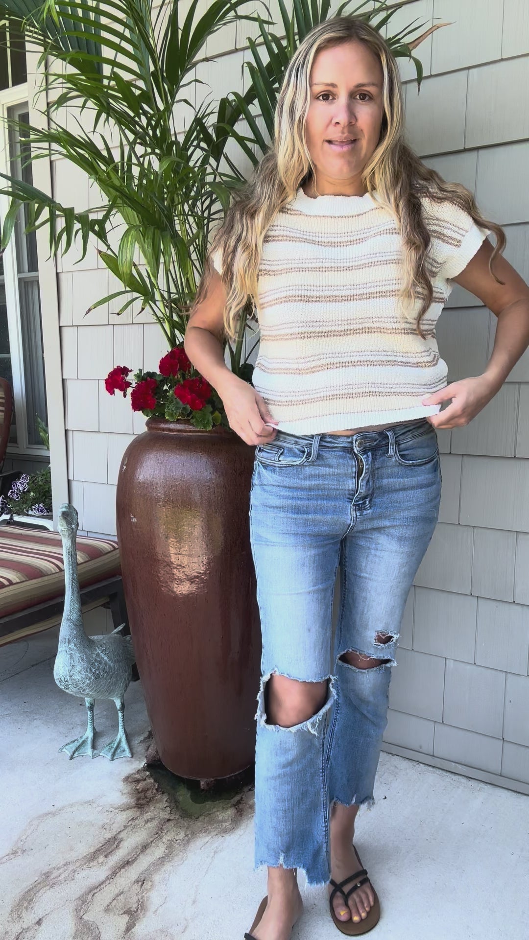 Butter Yellow Striped Short Sleeve Knit Top