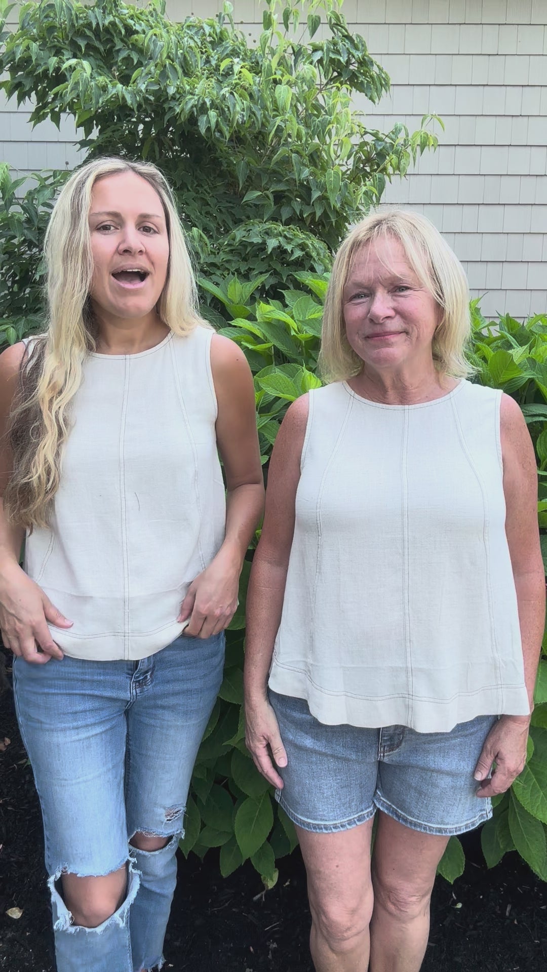 Stitch Detail Sleeveless Top in Natural