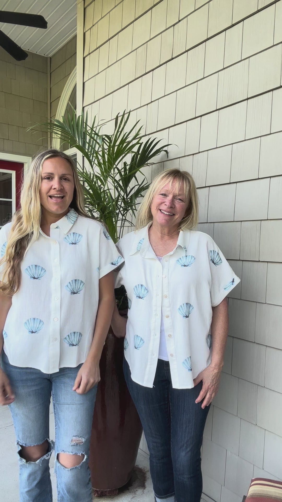 Seashell Button Down Short Sleeve Top