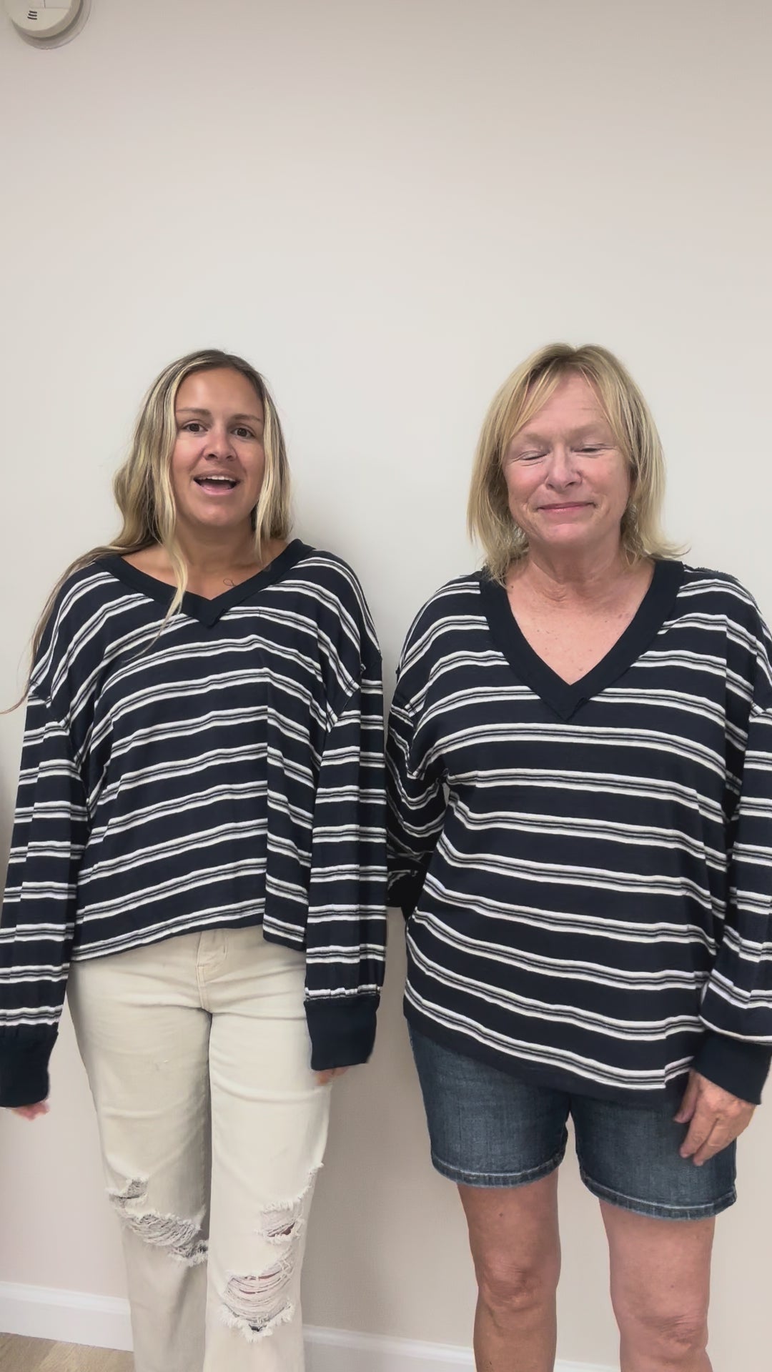 Navy Striped Long Sleeve Knit Top