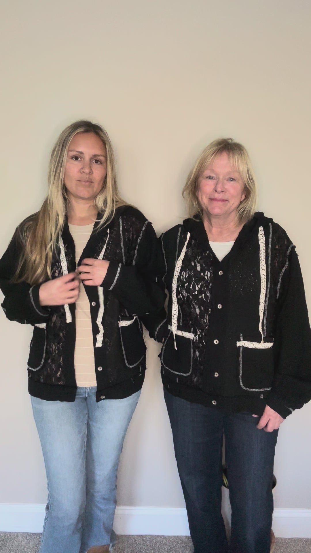 Boho Black Detail Lace Button Up Hoodie