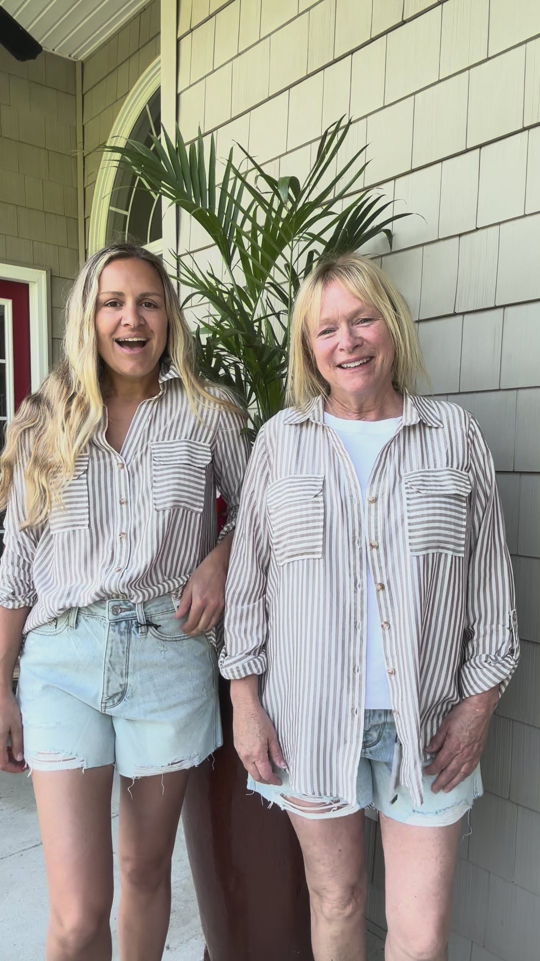 Button Down Collared Striped Lightweight Top