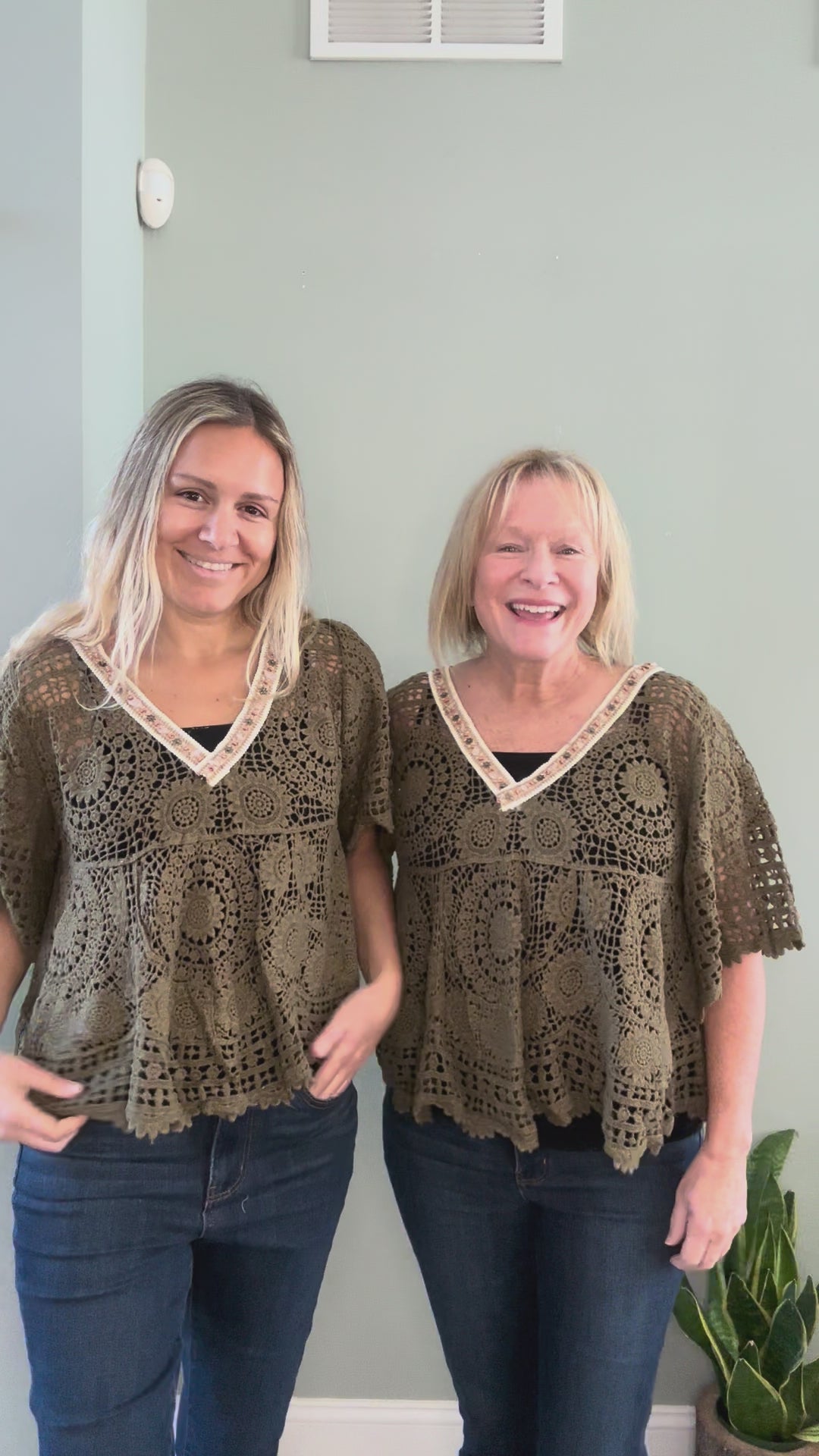 Boho Crochet Blouse in Olive