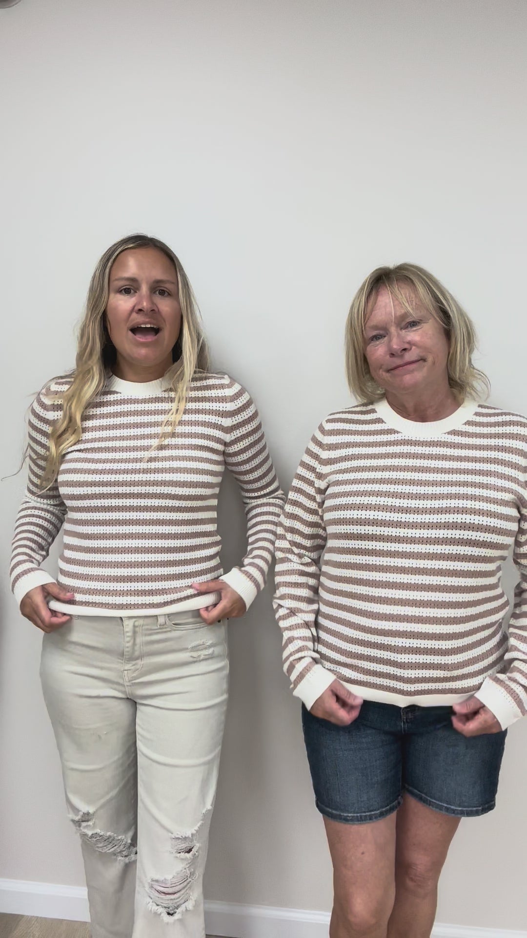 The Lawson Sweater in White Tan Stripe