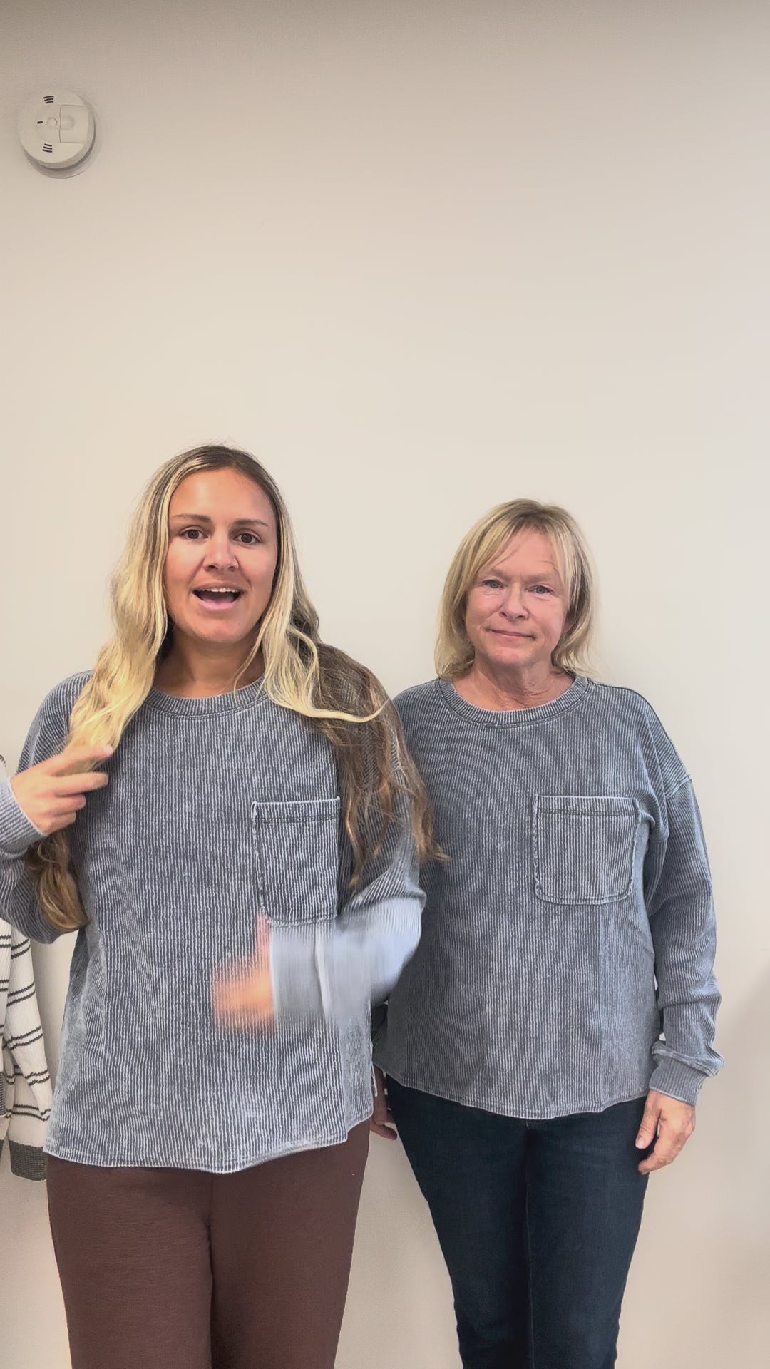 Rib Knit Long Sleeve Pocket Top in Denim