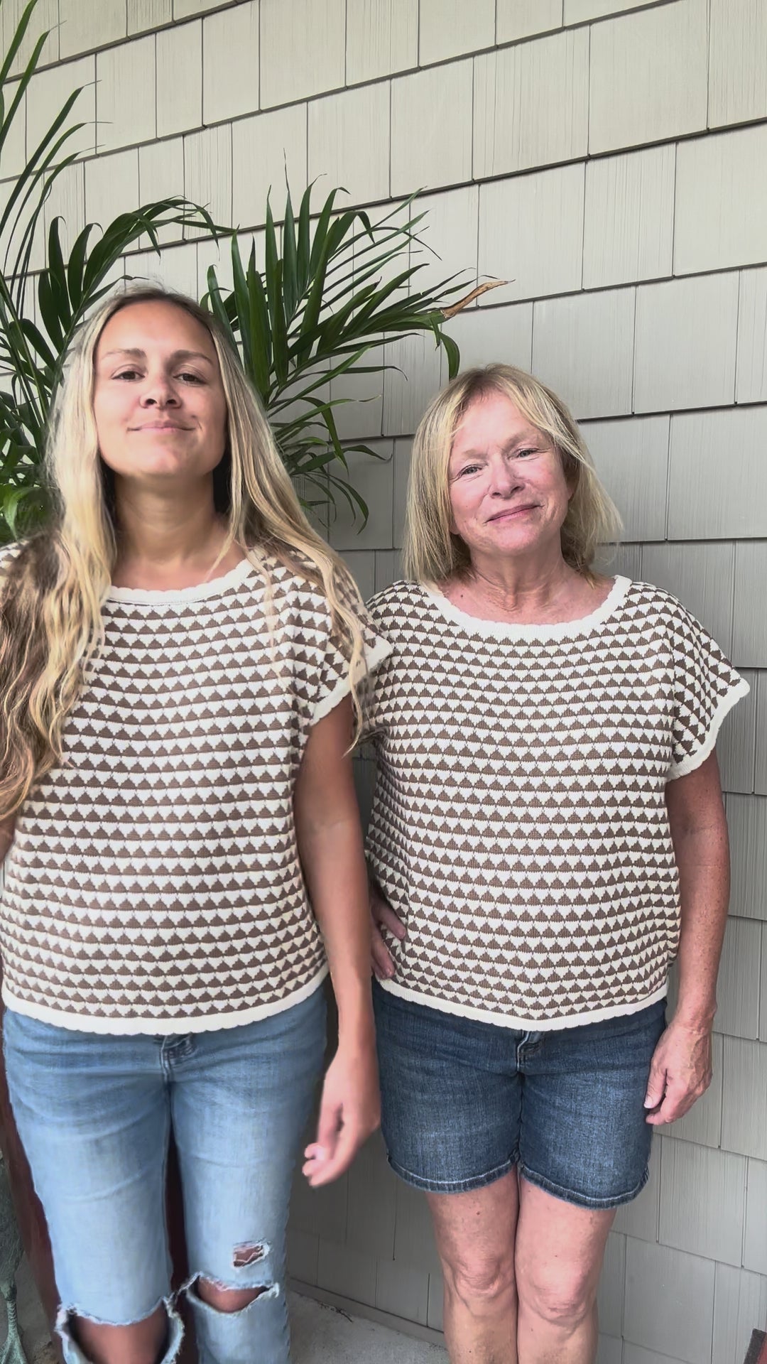 Geometric Short Sleeve Sweater Top in Mocha
