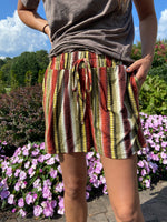 Casual Striped Elastic Shorts with Pockets