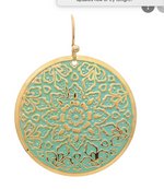 Gold Green Patterned Disc Earrings - Wild Magnolia
