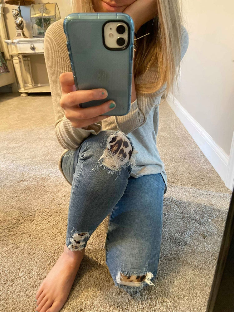 Leopard Patch Ripped Jeans - Wild Magnolia