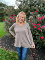Two Tone Basic V-Neck Tunic in Brown - Wild Magnolia
