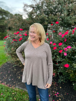 Two Tone Basic V-Neck Tunic in Brown - Wild Magnolia