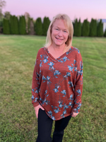 Relaxed Fit Floral Top in Rust
