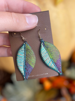 Large Textured Leaf Earrings in Peacock