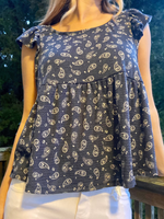 Paisley Print Babydoll Top in Navy Curvy - Wild Magnolia