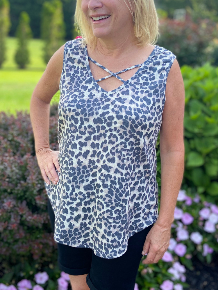 Criss Cross Leopard Sleeveless Top - Wild Magnolia