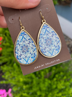 Gold Blue Medallion Teardrop Earrings - Wild Magnolia