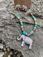 Beaded Silver Elephant Pendant Necklace Set - Wild Magnolia