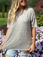 Crew Neck Leopard Sleeve Top - Wild Magnolia