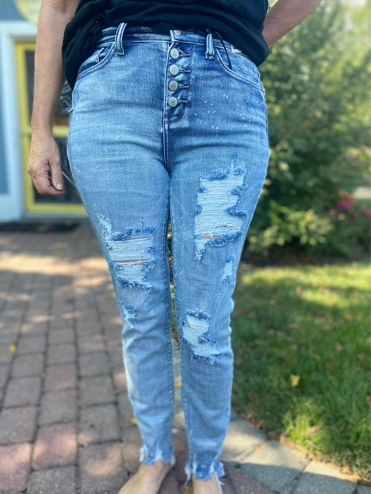 Judy Blue High Waisted Buttonfly Distressed Skinny Jeans
