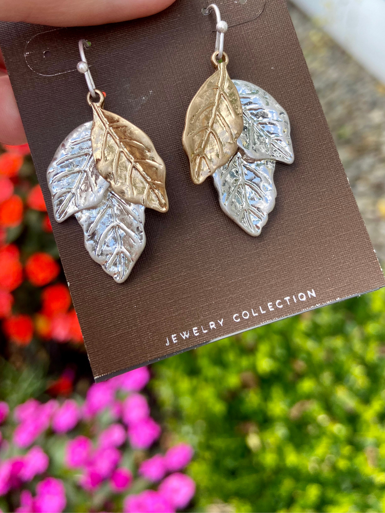 Two Tone Layered Leaves Earring - Wild Magnolia
