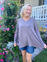 Two Tone Brown V-Neck Long Sleeve Top (S-3X) - Wild Magnolia