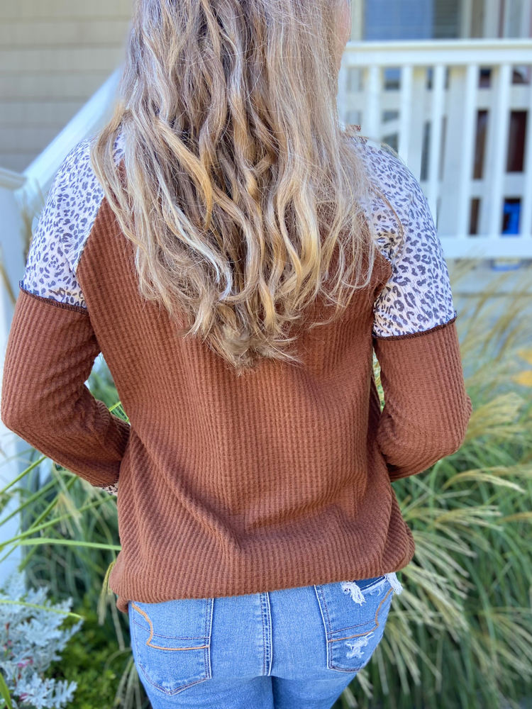 Curvy Leopard Knit Stitch Top in Cocoa