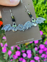 Silver Glitter Bat Earrings