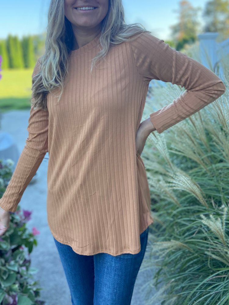 Rib Knit Long Sleeve Top in Pumpkin - Wild Magnolia