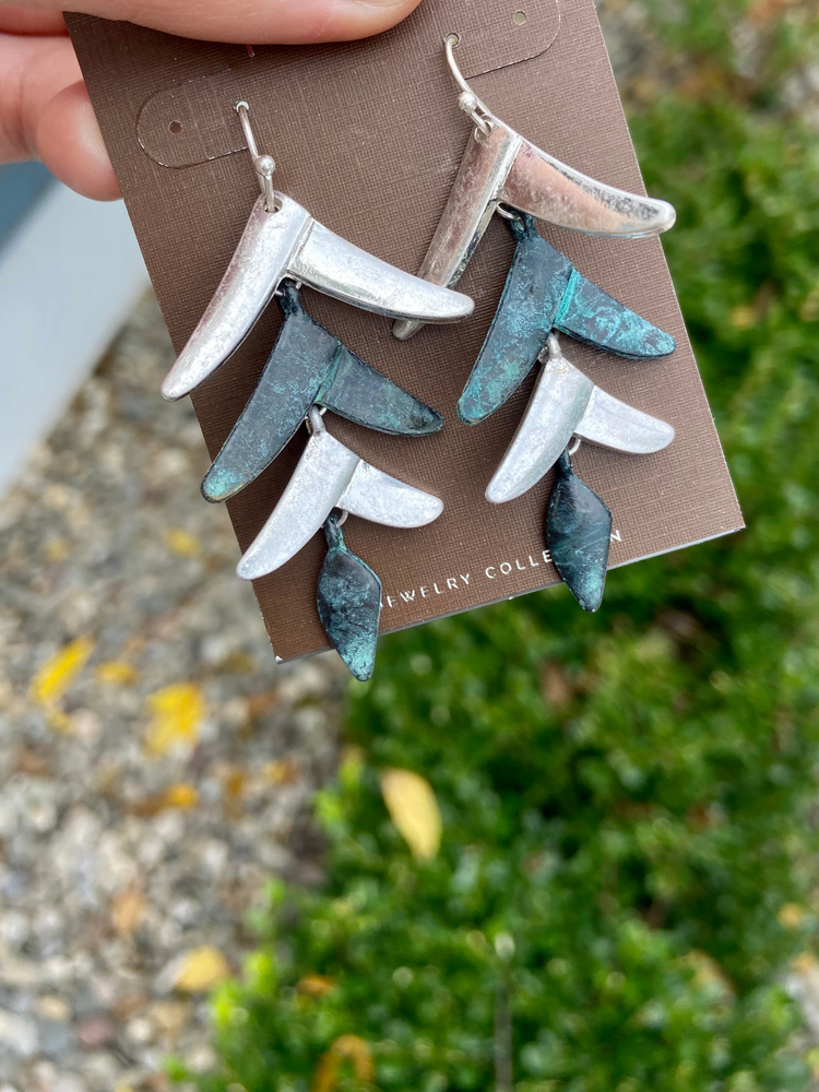 Patina Silver Waterfall Leaves Earrings - Wild Magnolia