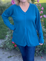 Curvy Teal Waffle Knit Top - Wild Magnolia