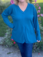 Curvy Teal Waffle Knit Top
