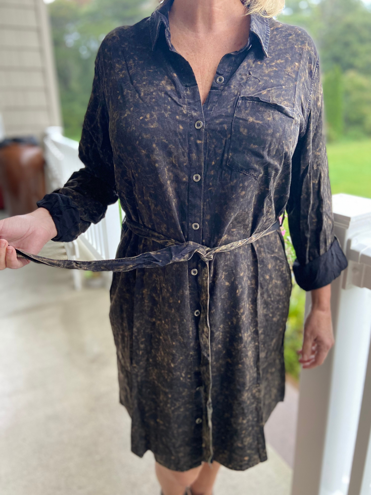 Acid Wash Black Shirt Dress
