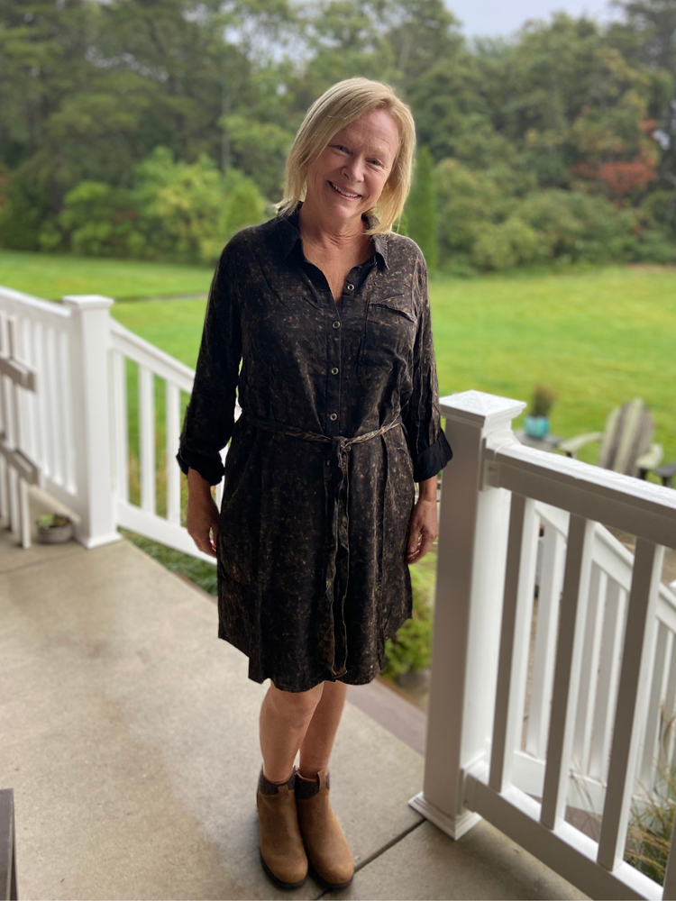 Acid Wash Black Shirt Dress - Wild Magnolia