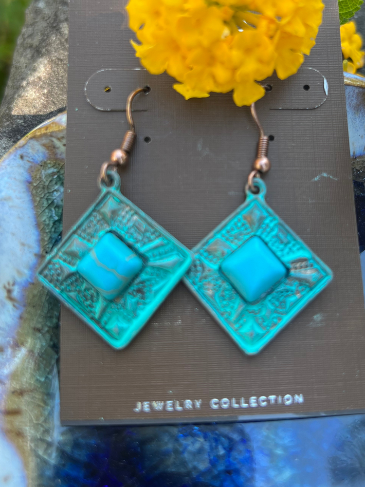 Patina Framed Turquoise Gem Earrings - Wild Magnolia