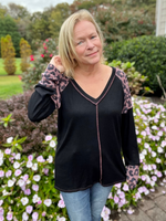 Leopard Color Block Long Sleeve Top in Curves - Wild Magnolia