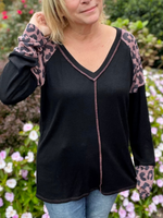 Leopard Color Block Long Sleeve Top in Curves