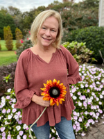 Rust V-Neck Ruffle Knit Top in Curves - Wild Magnolia