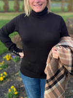 Black Turtleneck with Button Sleeve Detail in Curvy - Wild Magnolia