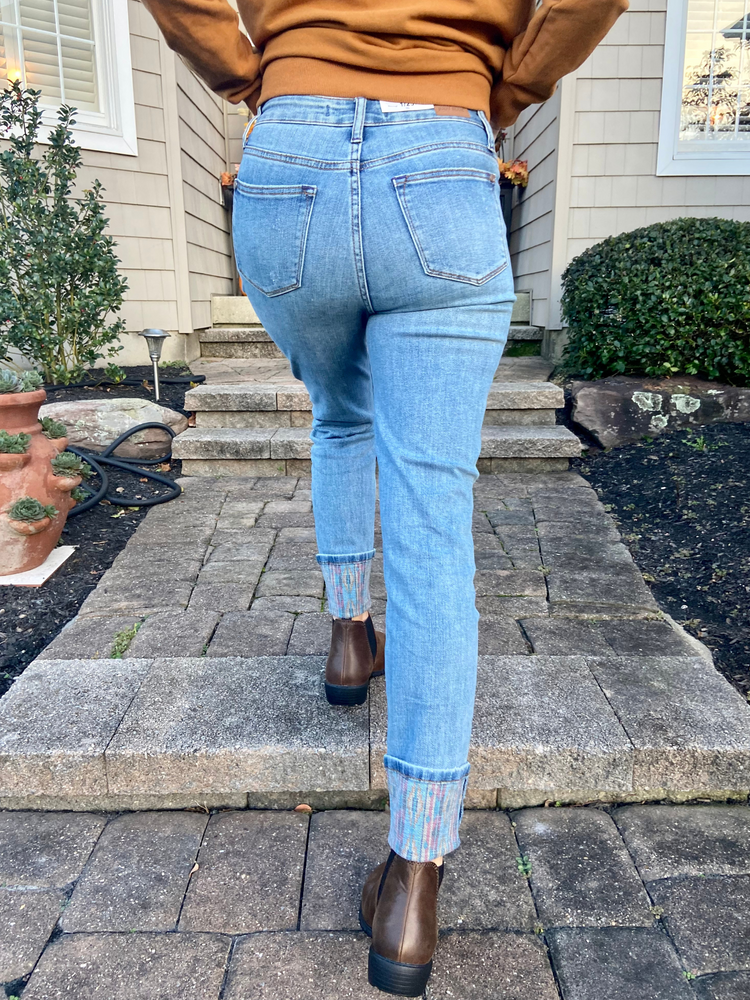 Judy Blue High Waist Southwestern Cuff Relaxed Fit Jeans - Wild Magnolia